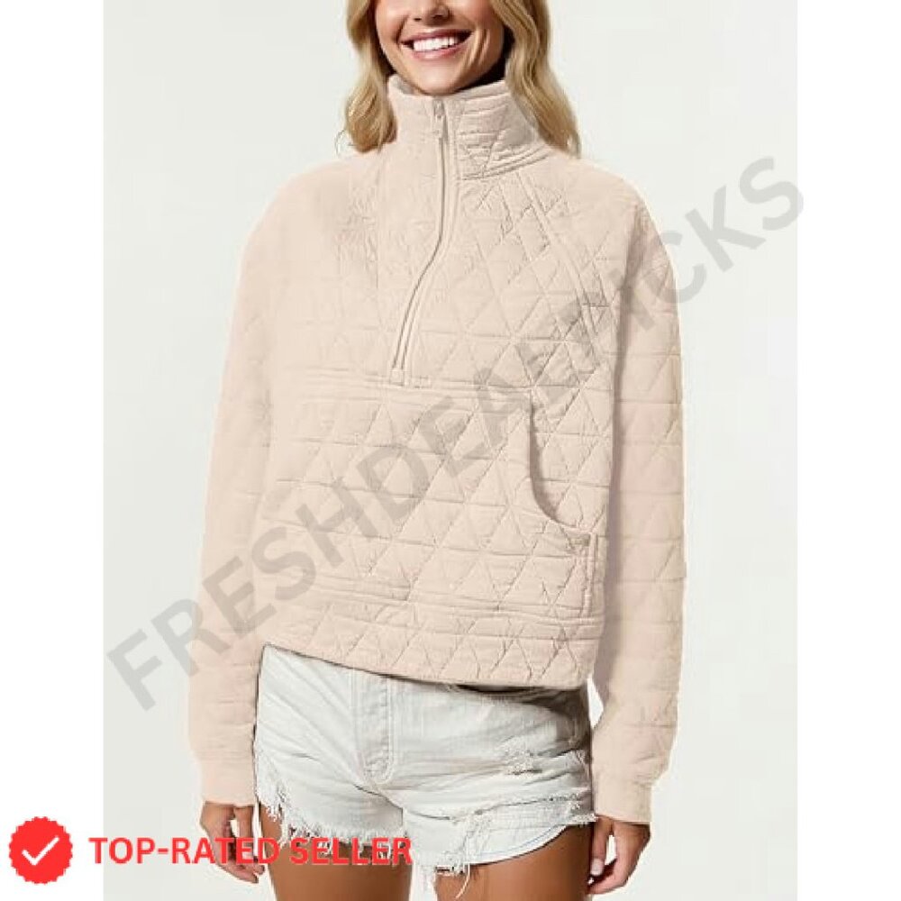 Quilted Puffer Jacket Half-Zip Pullover Oversized… - image 3